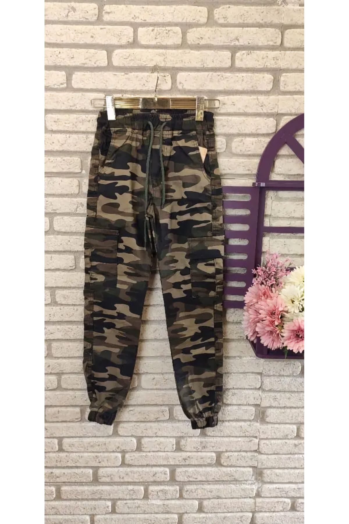 Esinty-Pantaloni cargo de damă, camuflaj, cu talie elastică, model de camuflaj 7