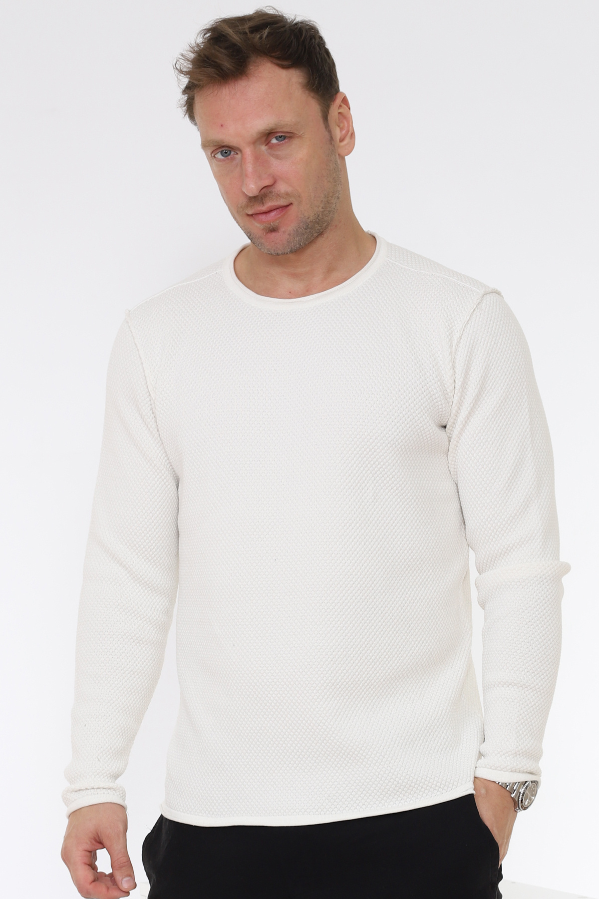 Matte-Copenhagen Crew Neck Stitching Detailed Organic Cotton Ecrutik Sweater 1