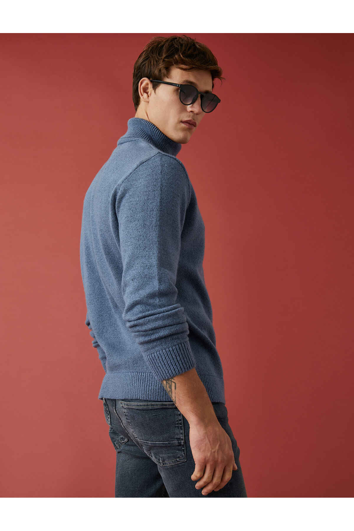 کوتون ژاکت بافتنی یقه اسکی آستین بلند خالدار