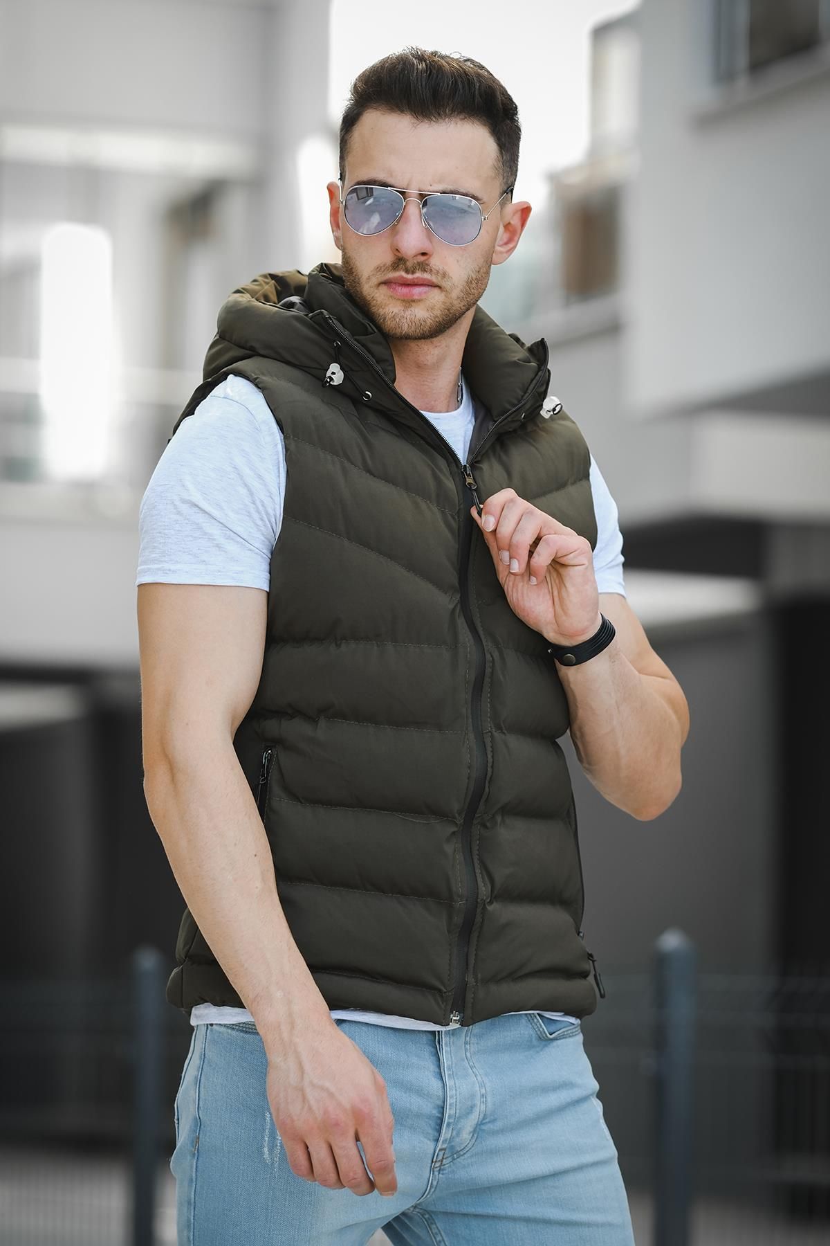 Oksit Giaco Slim Fit Hooded Waterproof Puffer Men s Puffer Vest