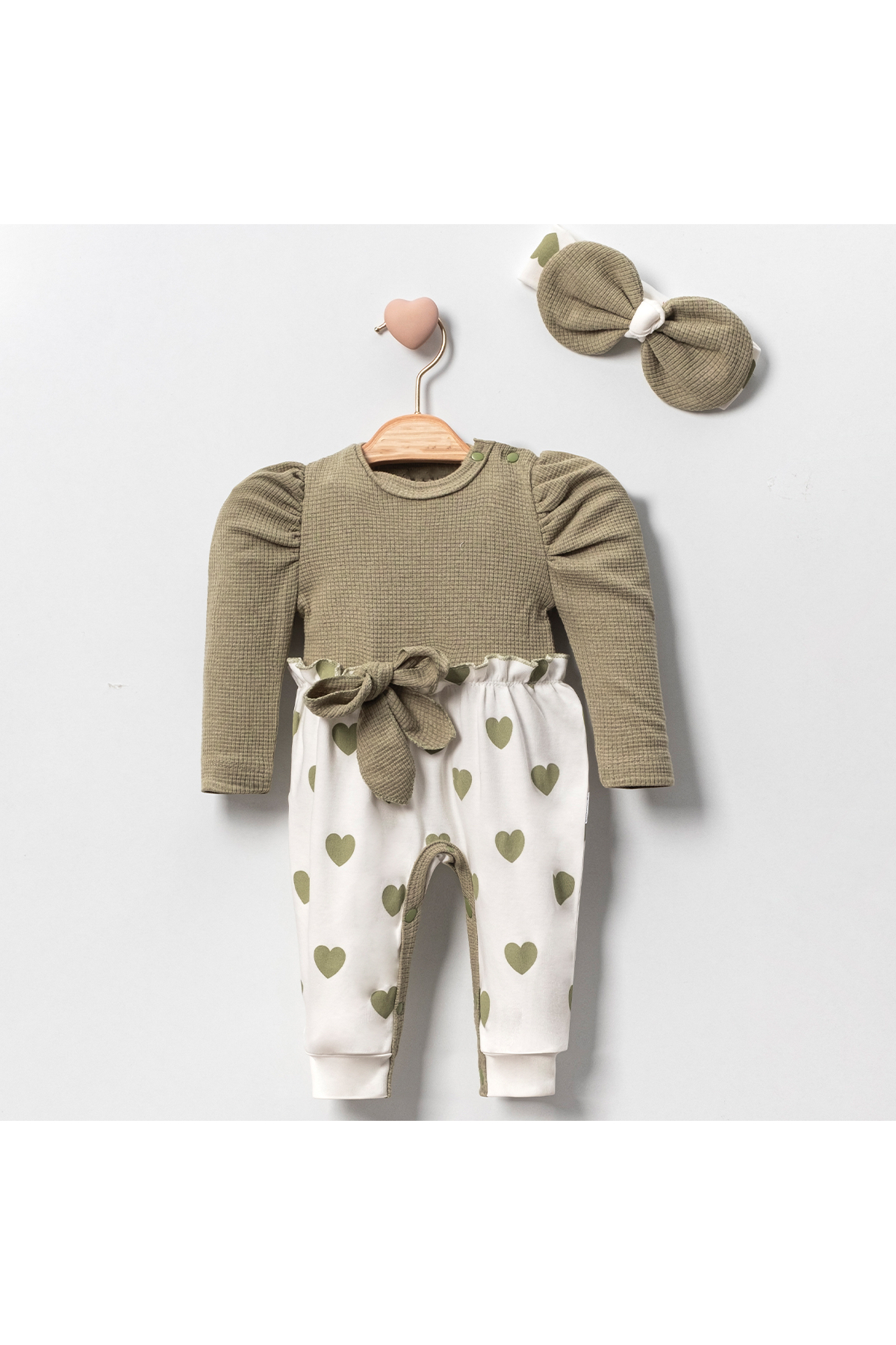 Baby Girl Watermelon Sleeve Heart Romper & Bandana