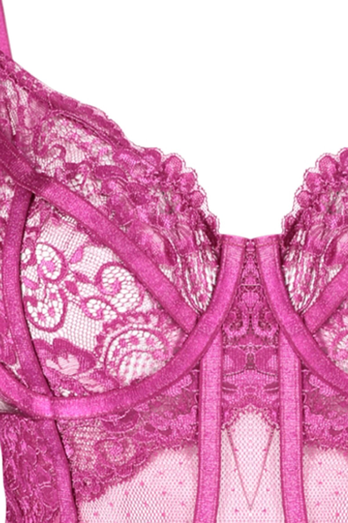 Trendyol Collection-Fuchsiafarbener Spitzen-Strick-Body – mit Seilträgern und Druckknöpfen THMAW24BD00005 7