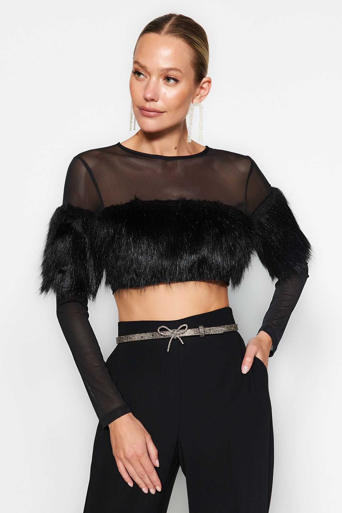 black feather blouse
