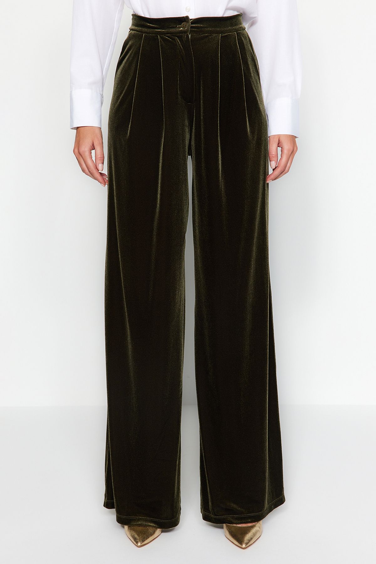 Trendyol Collection-Limitierte Edition – Khakifarbene Samthose TPRAW23PL00017 4