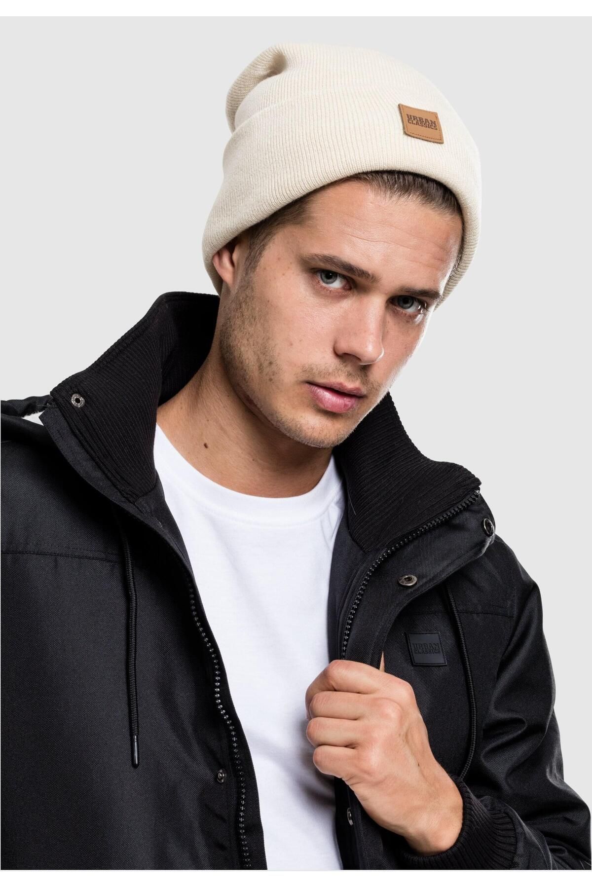 Urban Classics-Unisex Lange Beanie mit Kunstlederpatch 3
