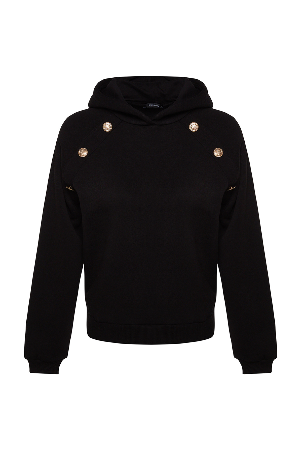 Trendyolmilla  Siyah Kapüşonlu Düğme Detaylı Regular Fit Kalın İçi Polarlı Örme Sweatshirt TWOAW24SW00215 - Görsel 7