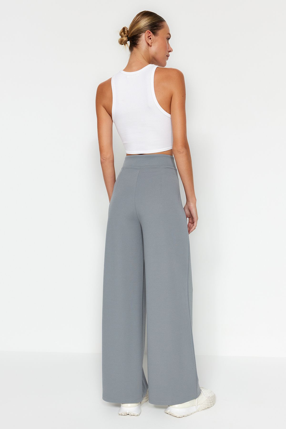 Trendyol Collection-Graue Plissee-Strickhose mit hoher Taille und Klettverschluss - Wide Fit TWOAW24PL00177 6