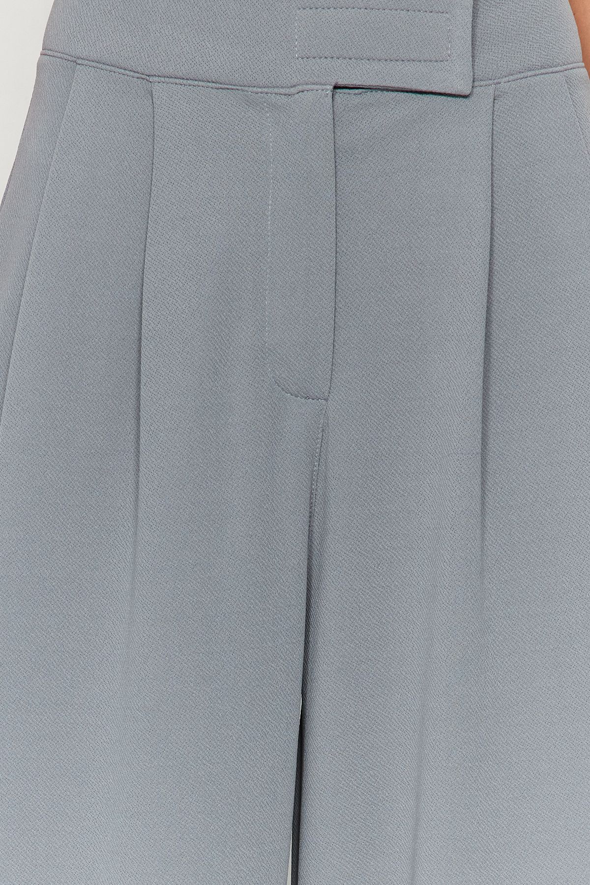 Trendyol Collection-Graue Plissee-Strickhose mit hoher Taille und Klettverschluss - Wide Fit TWOAW24PL00177 5