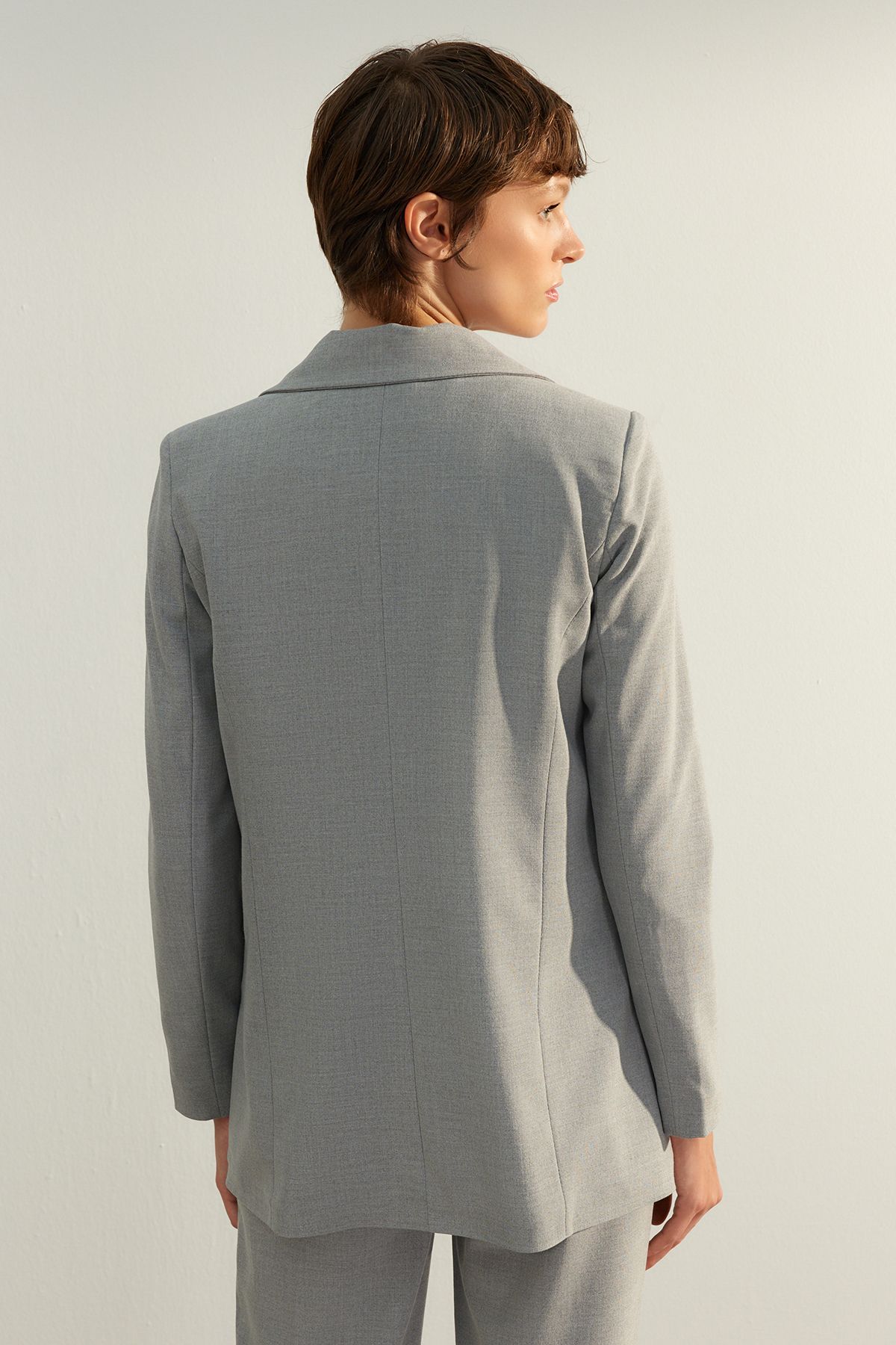 Trendyol Collection-Gray Premium Regular Lined Woven Blazer Jacket TWOAW24BC00033 5