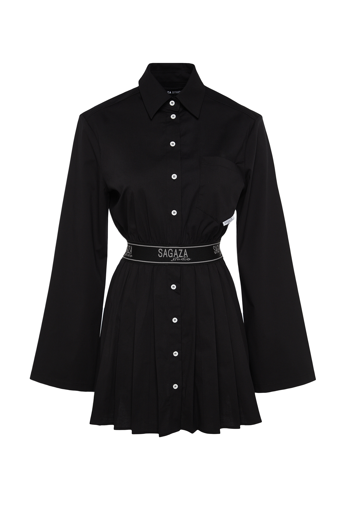 Trendyolmilla  X Sagaza Studio Siyah Belden Açılan/Skater Beli Lastikli Piliseli Poplin Elbise TCLAW24EL00000 - Görsel 6