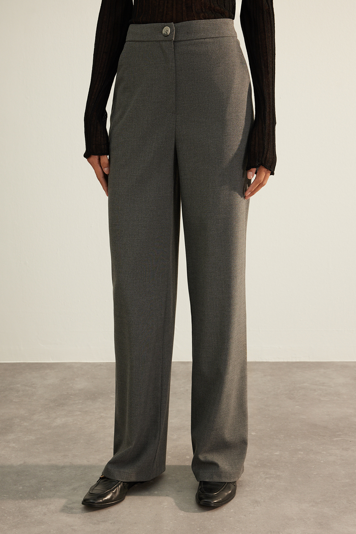 Trendyolmilla  Antrasit Premium Kalite Wide Leg/Geniş Paça Dokuma Kumaş Pantolon TWOAW24PL00227 - Görsel 5