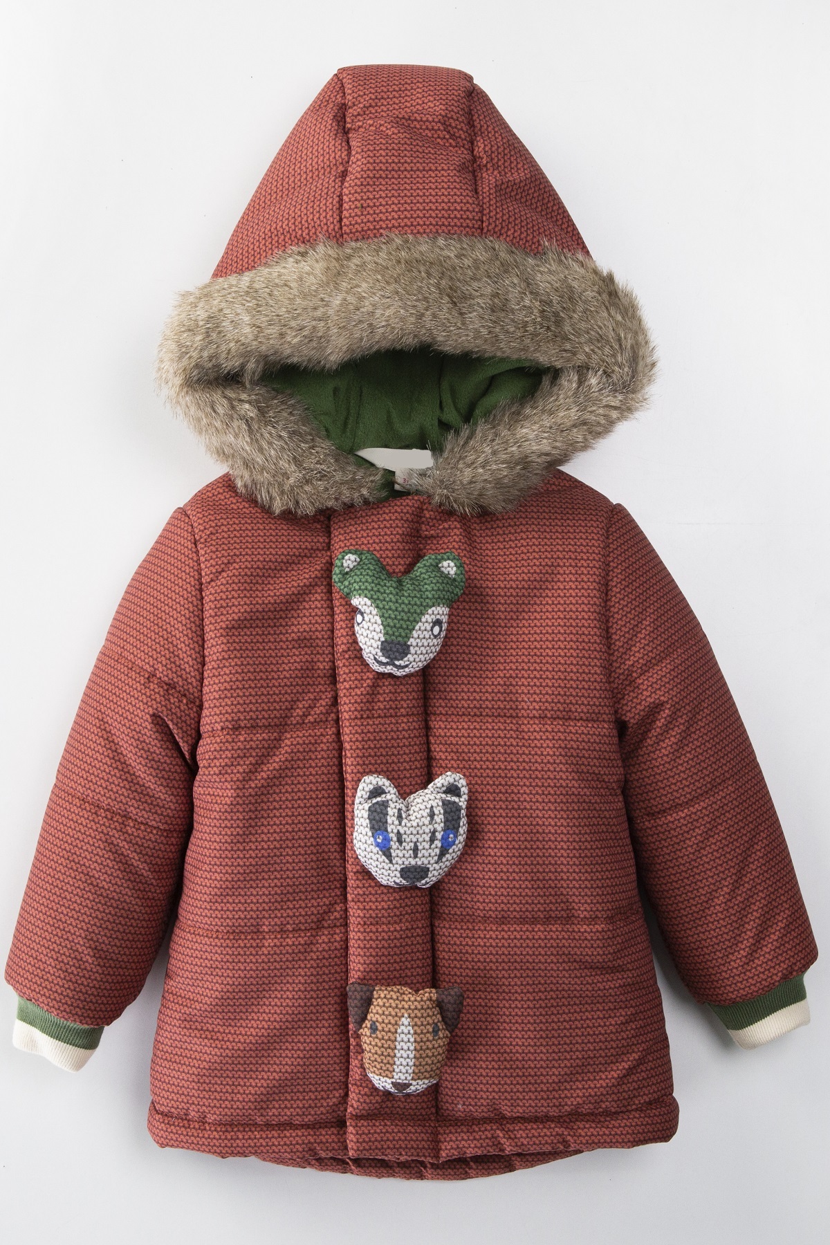  پالتو زمستانی کلاه دار پشمی طرح عروسکی زیبا با زیپ و آستر فویل برای کودک