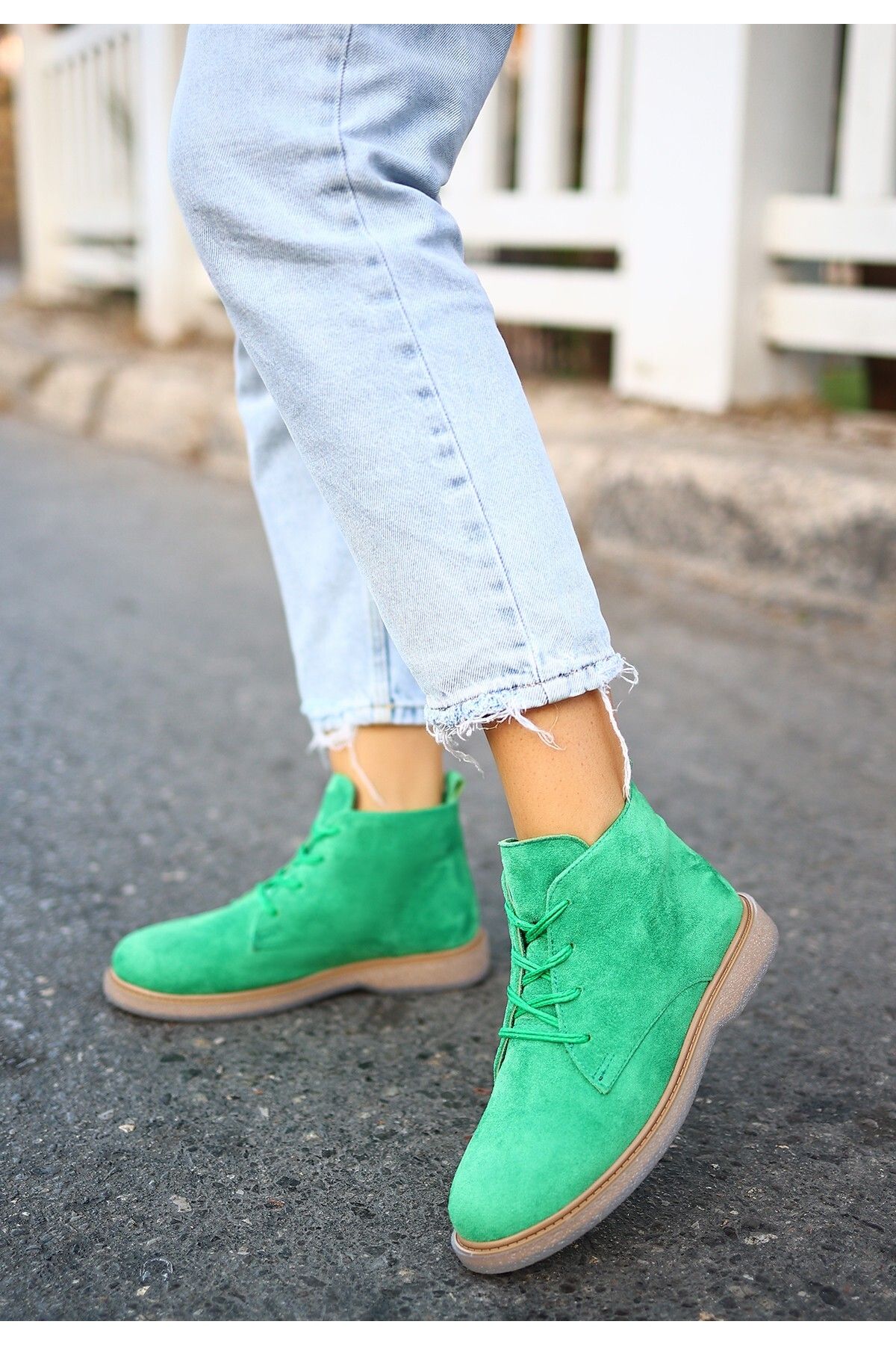 Pluvia Shoes Green Suede Women s Short Boots Trendyol