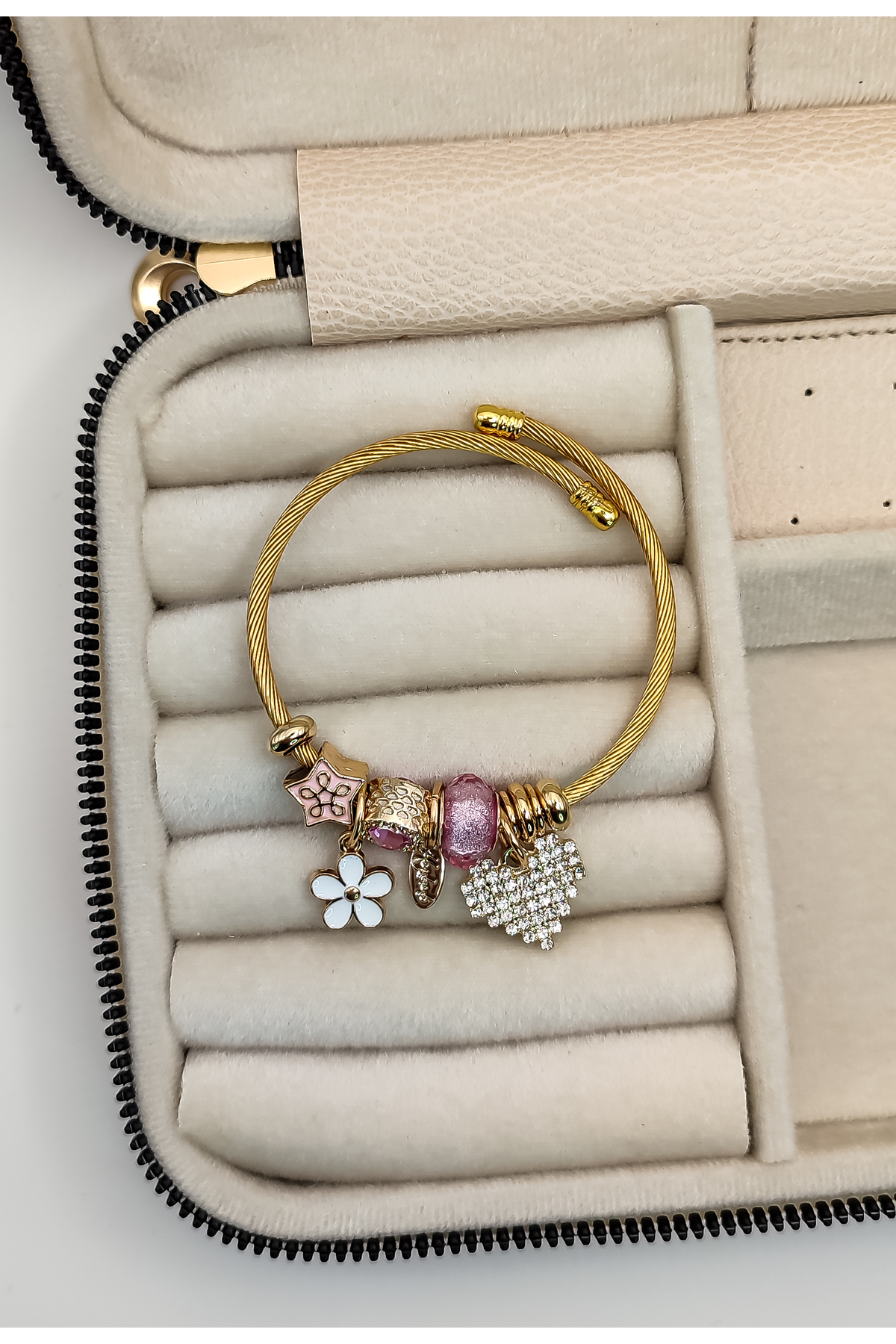&Ccedil;i&ccedil;ek Kalp Charm &Ccedil;elik Bileklik - 2