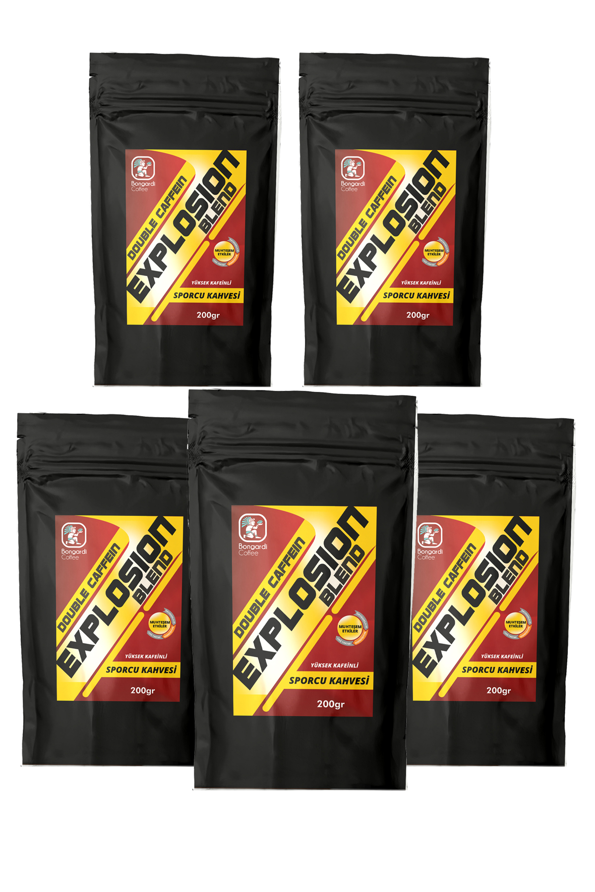 Bongardi Coffee 5x200 gram Yüksek Kafeinli Sporcu Kahvesi Explosion Blend 2 Kat Kafeinli