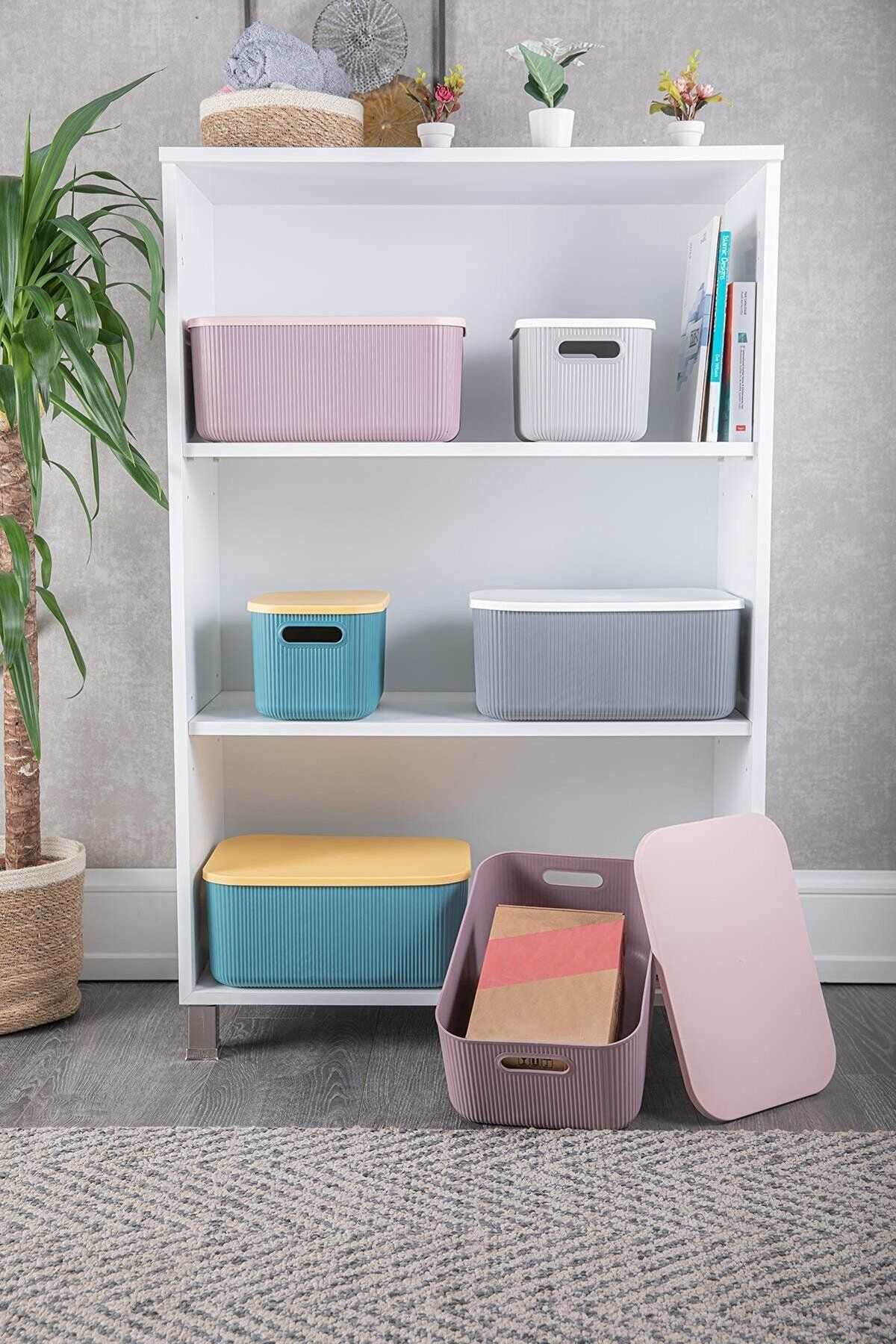 Bayev-2 Pieces Storage 13 Lt Purple Multi-Purpose Closet Organizer Box with Lid Decorative Box 4