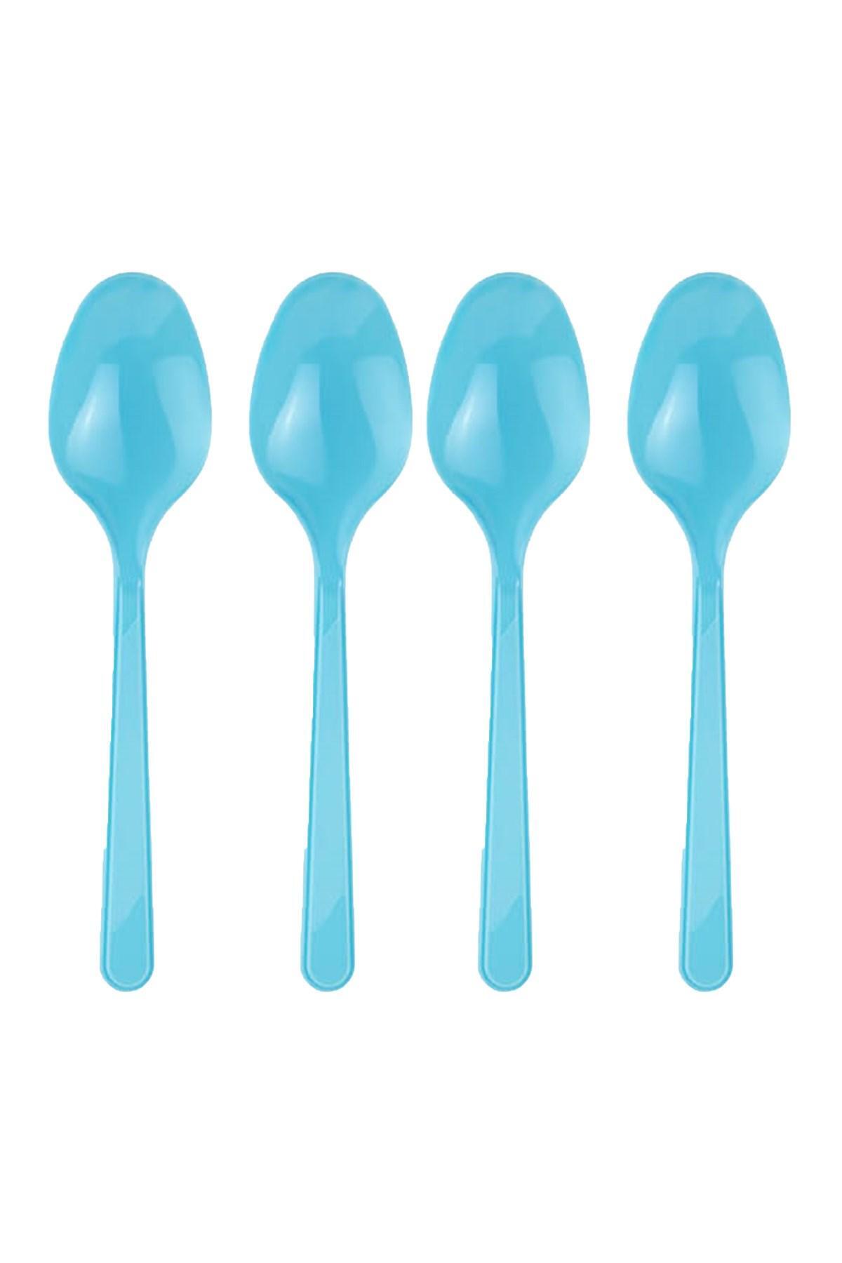 25Pcs Blue Color Spoon Hard Abutment Plastic Luxury Disposable Birthday Party Serving Spoon