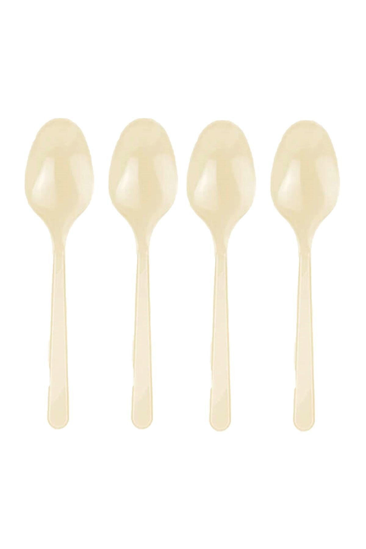 25Pcs Cream Colorful Spoon Hard Abutment Plastic Luxury Disposable Birthday Party Presentation Spoon