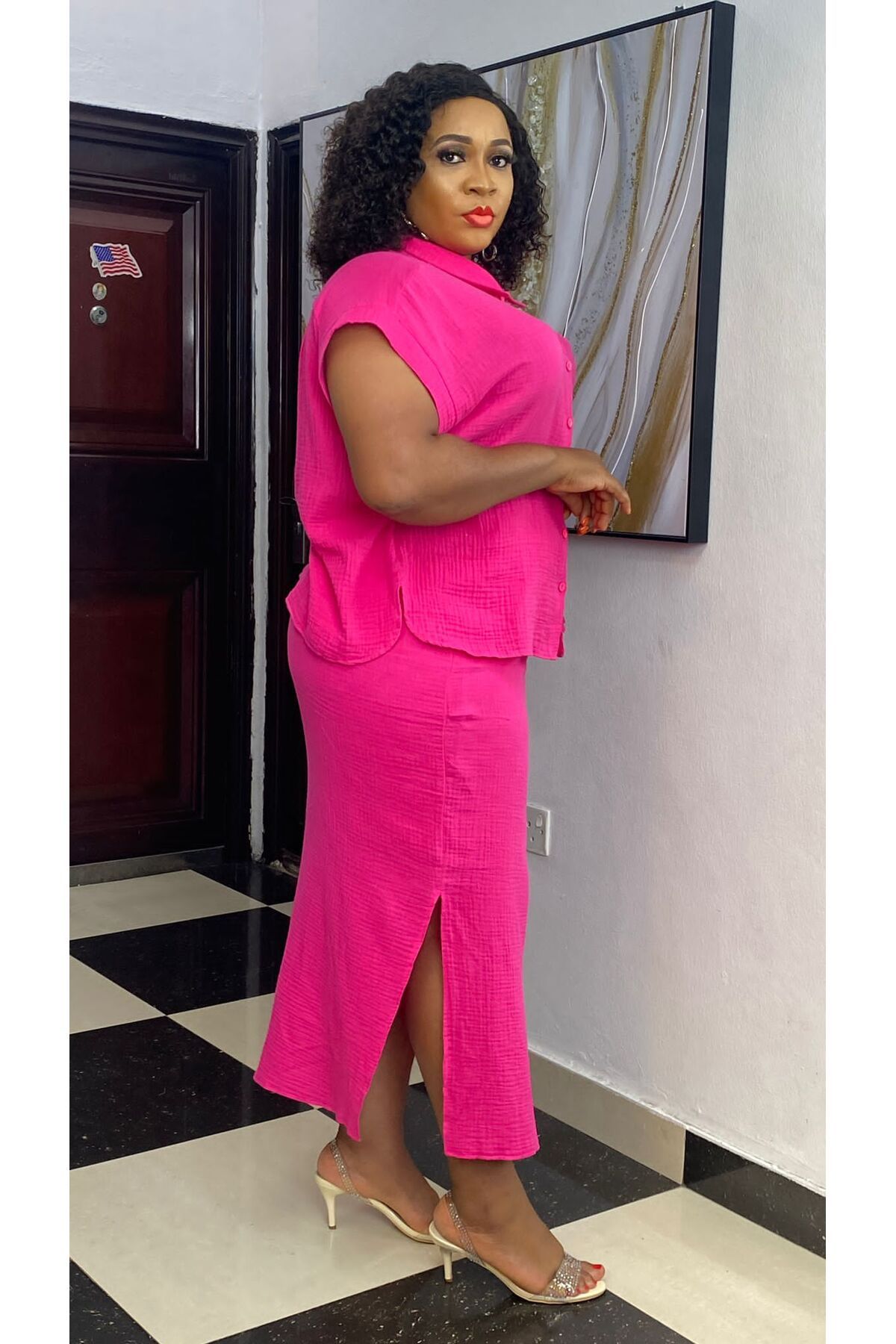 BEGONOM Plus Size Two Piece Set Pink Oversize Trendyol