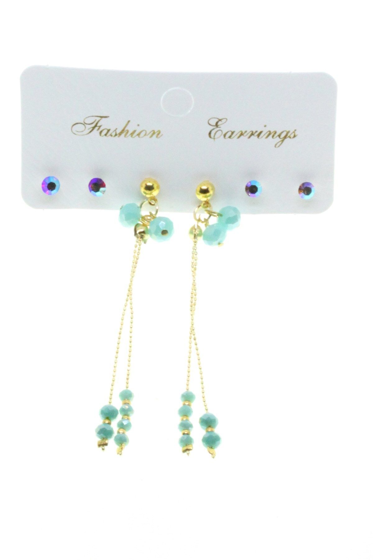 X Lady Accessories Gold Color Combination Turquoise Bead Earrings