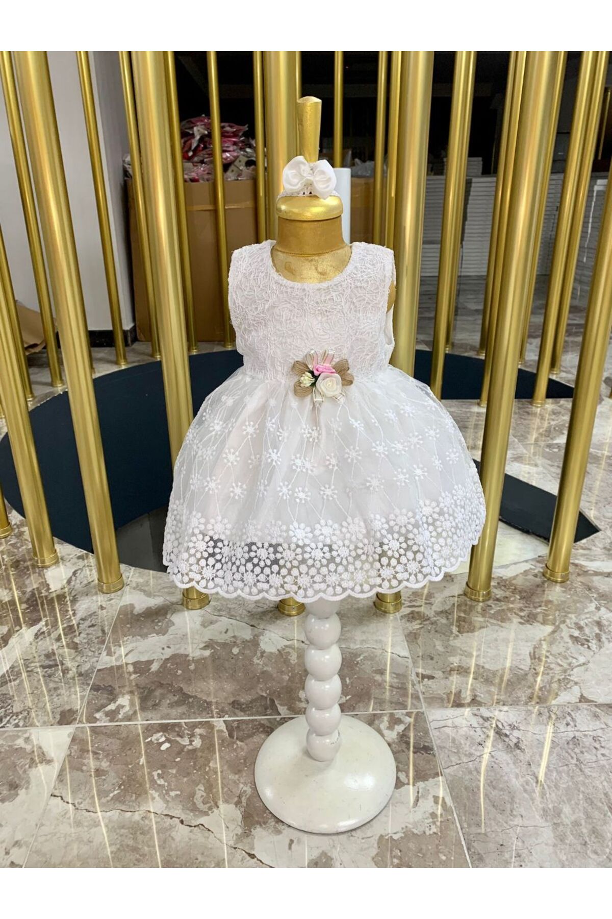 PİLEKİ BABY Kız Bebek 4 Parça Yenidoğan 0 4 Ay Gelinlik Elbise Mevlütlük Set Dantel Gelinlik fotoğrafı 2 (önizleme)