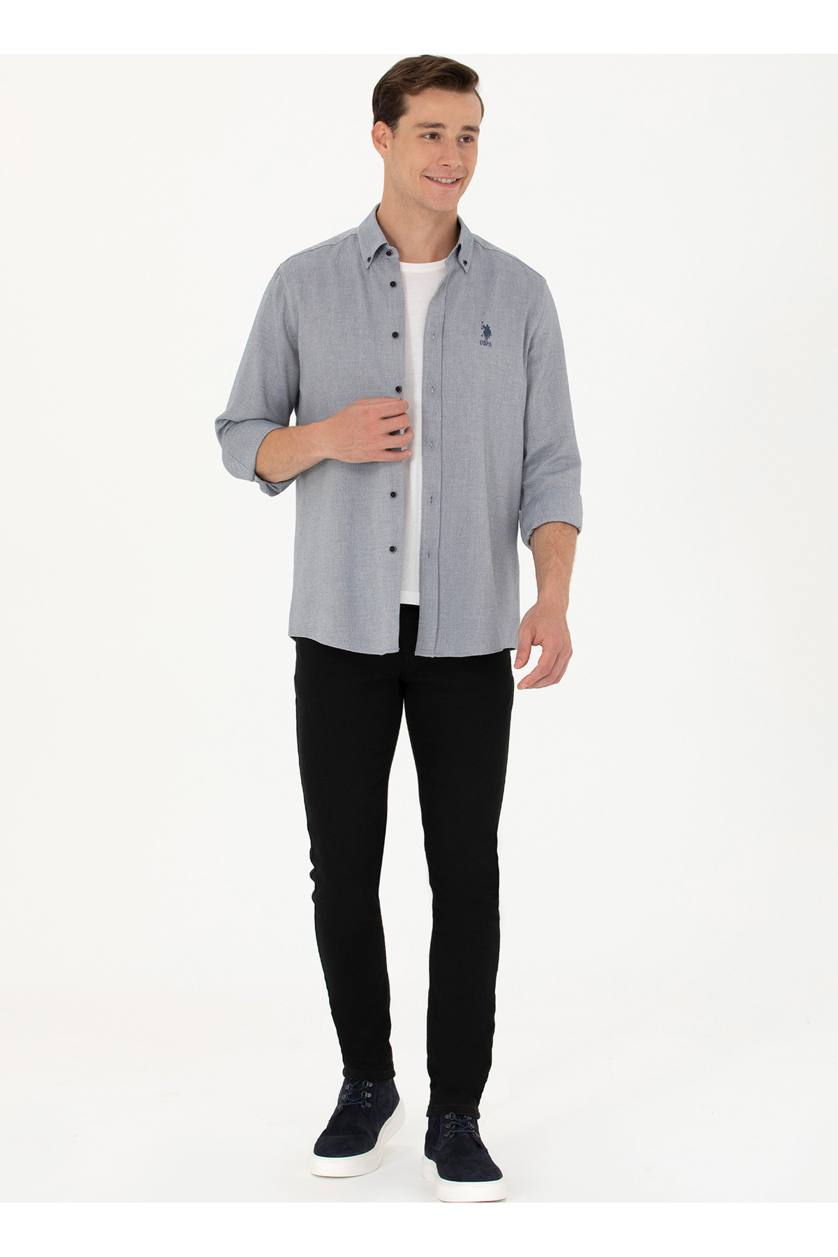 پیراهن مردانه آبی سرمه ای یو اس پولو | 5003060684 اورجینال - تصویر 4