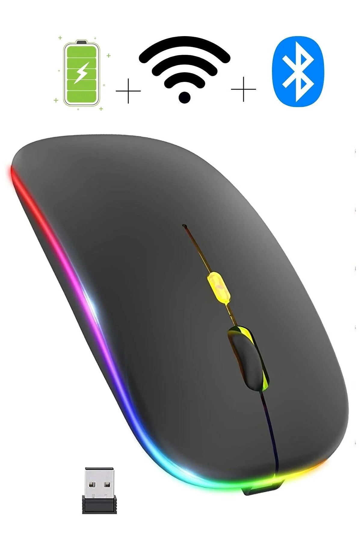 Çift Modlu Kablosuz Bluetooth Mouse Rgb Ledli Şarj Edilebilir Sessiz Tıklama Ergonomik