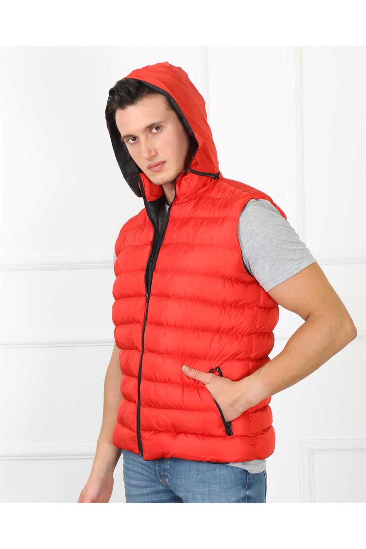 Akbeniz Men s Hooded Red Puffer Vest 75100 Trendyol