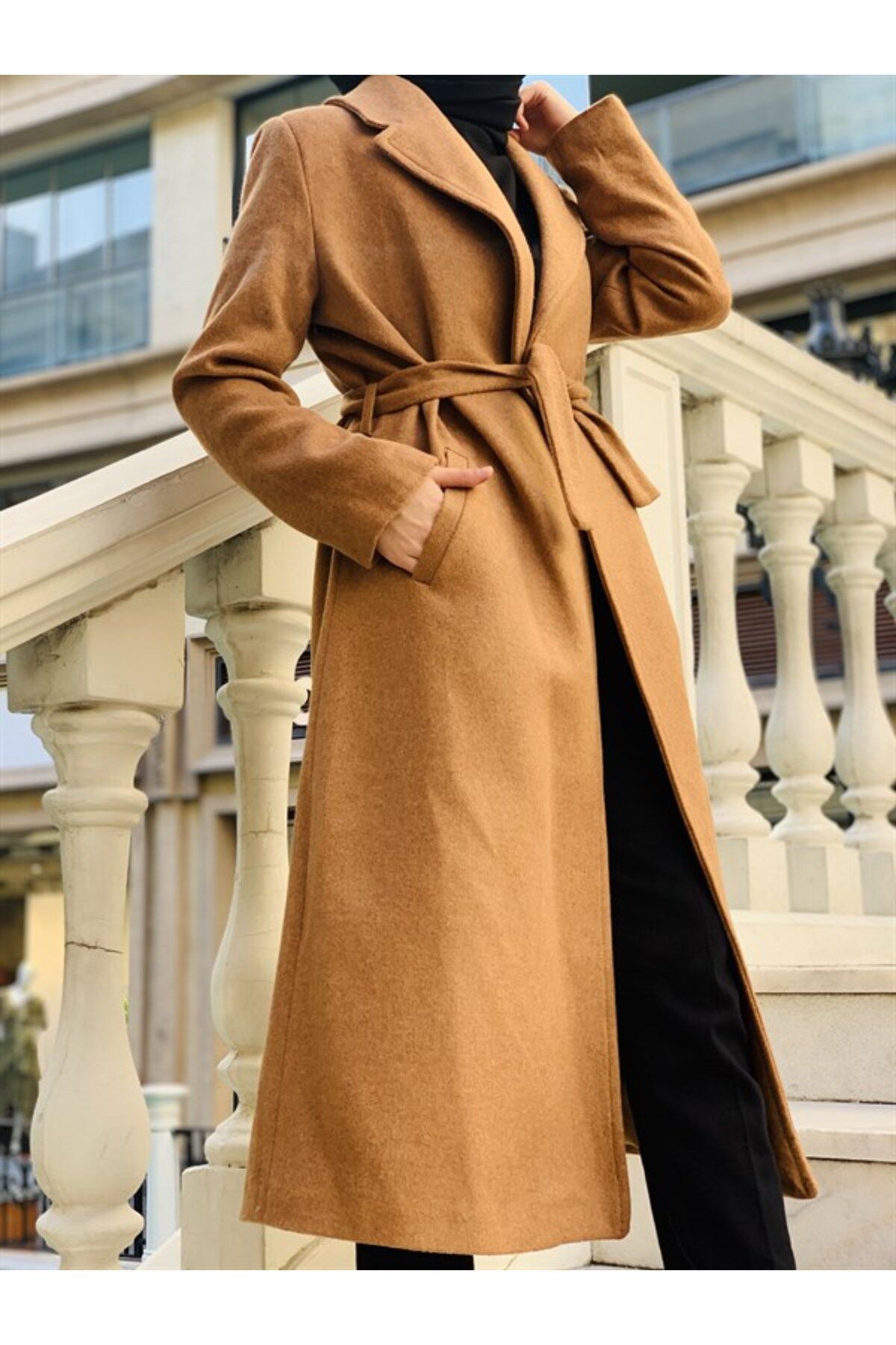 Extra long top camel coat