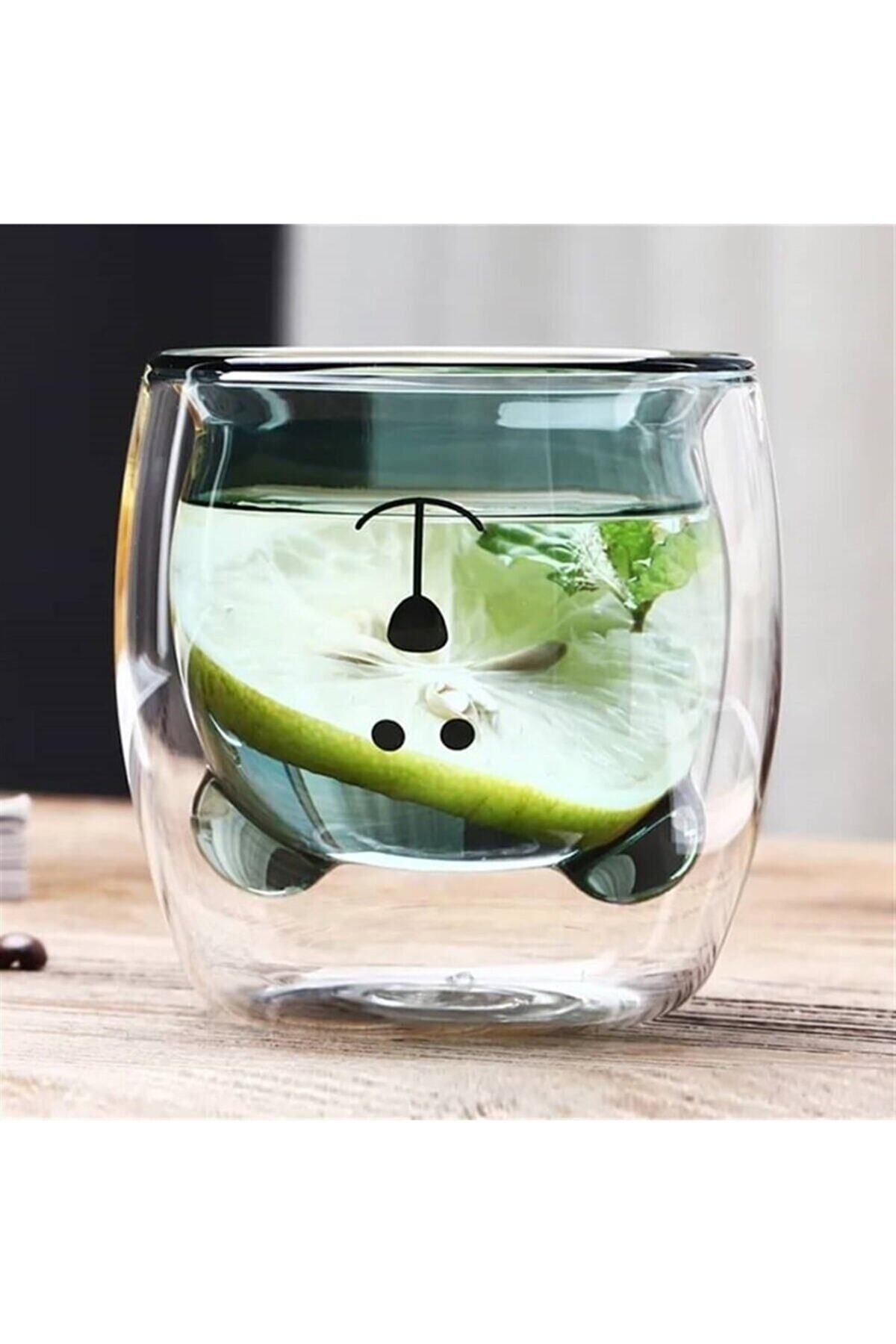 Sevimli Ayı Çidarlı Cam Bardak Çift Cidarlı Tasarım Cam Bardak 250 Ml Hediyelik Cidarlı Ayı Bardak