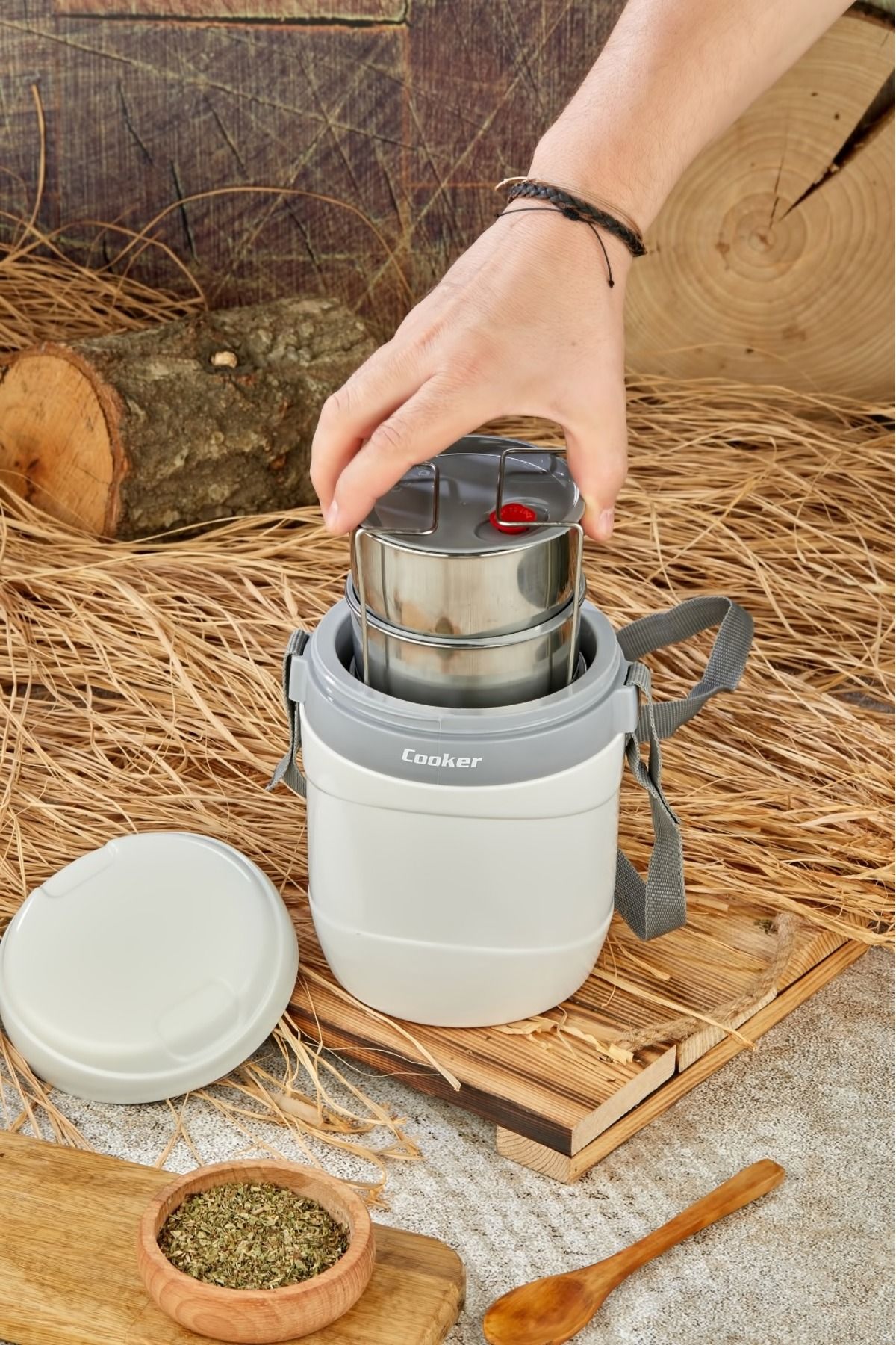 فلاسک سفید لوکس 1،2 لیتری فولادی Haznet 3 Dinner Termo Cooker