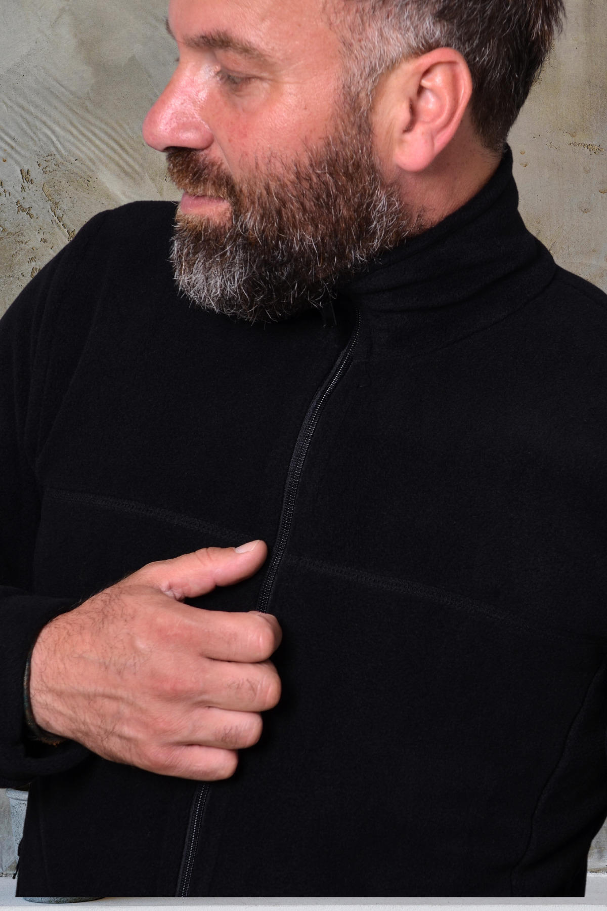 yakamor  Erkek Kalın Siyah Polar Mont - Görsel 3