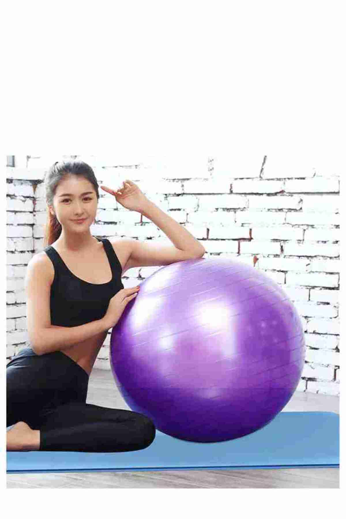 Deez Spor 55 Cm Fitilli Pilates Topu Ve Pompa Seti Plates Denge Yoga Spor Egzersiz Top