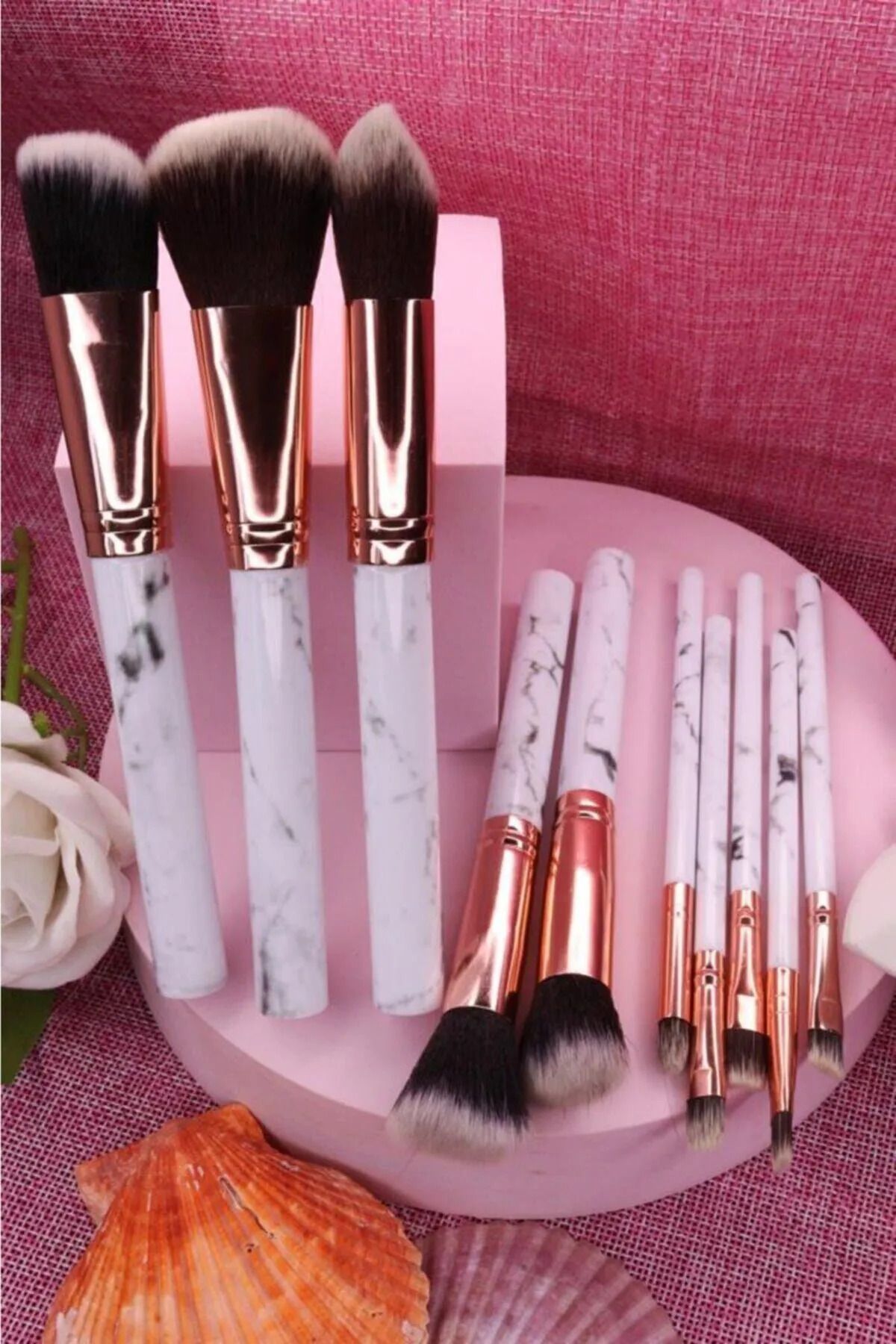 ست 10 براش آرایش حرفه ای سفید PinkyRose