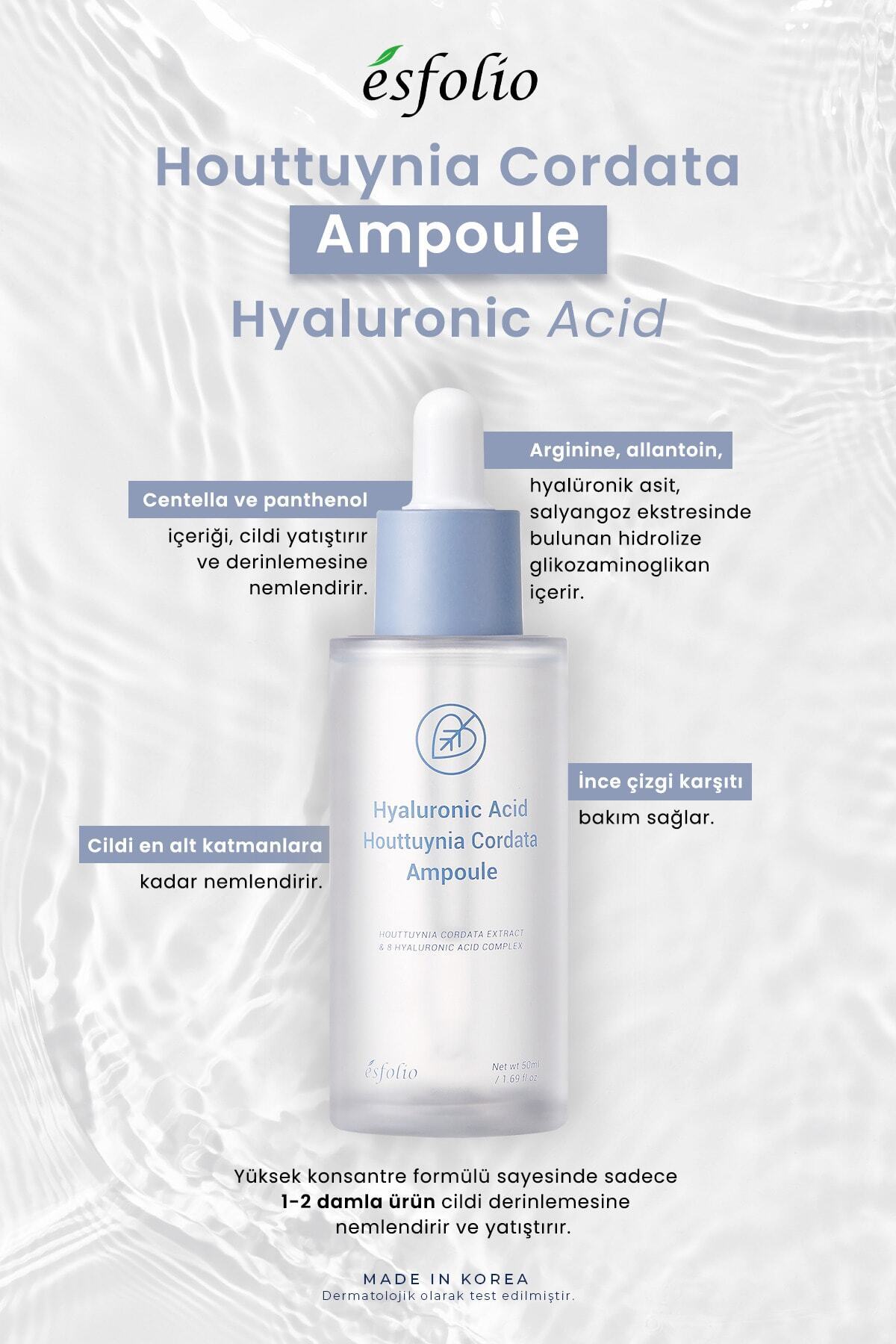 8 Farklı Hyalüronik Asit İçeren Serum esfolio Hyaluronic Acid Houttuynia Cordata Ampoule 50ml — 8809589393525 — تصویر 2 از 4