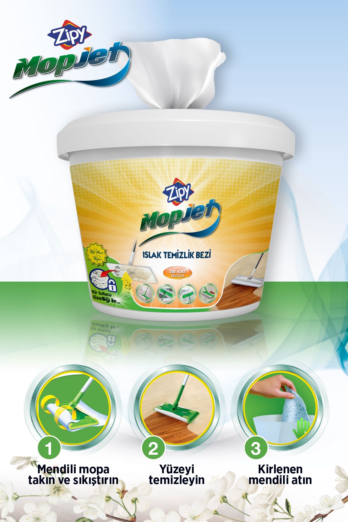 zipy-Mopjet Series 200 Pieces Wet Bucket Wipes Mop Compatible Large Size 6