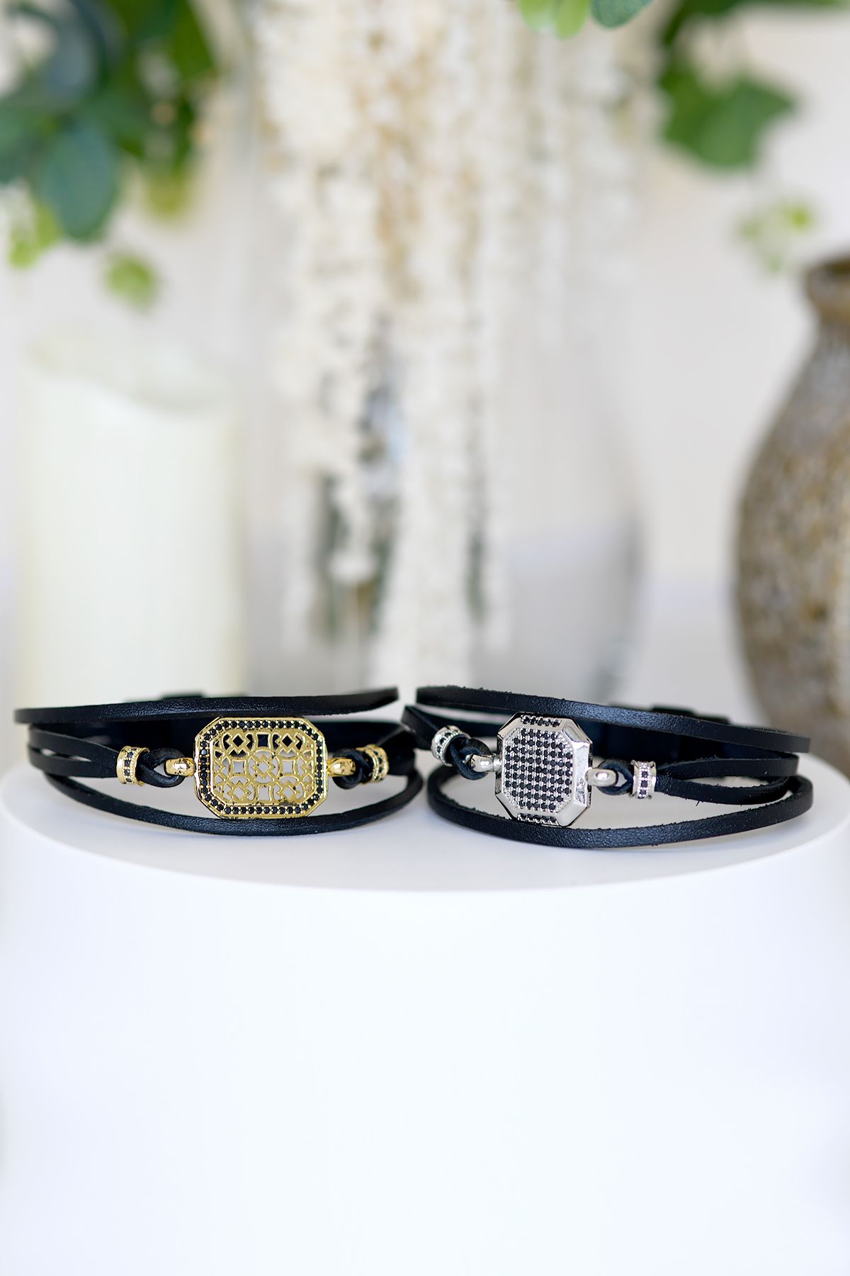 Silver and leather clearance bracelet