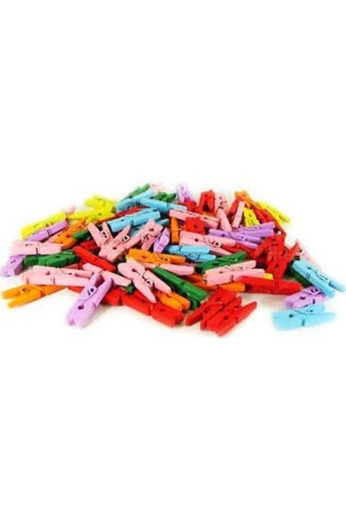 Genel Markalar Küçük Renkli Mandal 25 Li Paket Mini Ahşap Mandal Fotoğraf Mandalı 2,5 Cm