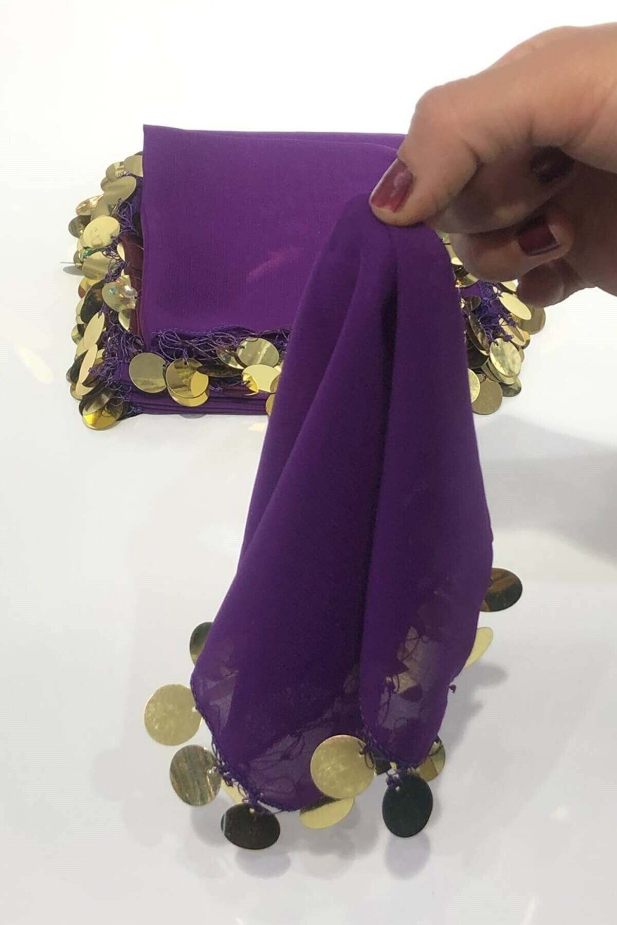 Hobigram Düğün Malzemesi Mor Lüx Pullu Halay Mendili – Düğün & Kına & Nikah, Şık Tasarım, Kadın Aksesuarı –