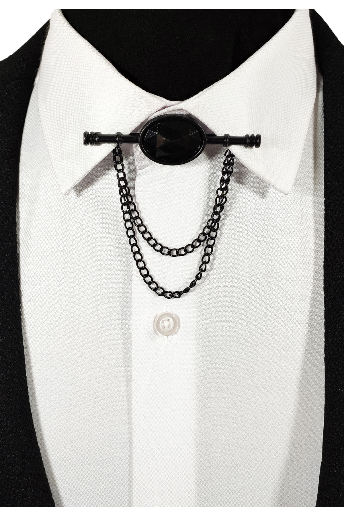  سنجاق یقه قاب‌دار مشکی با سنگ‌های مشکی، مناسب برای هر پیراهنی.