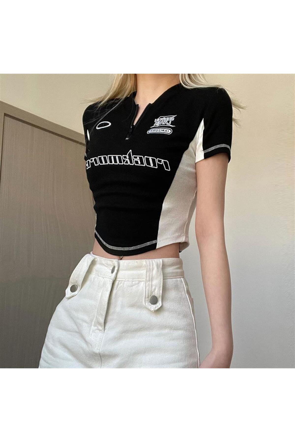 Violon  Y2k Rock More Zip Fermuarlı Siyah Crop - Görsel 5