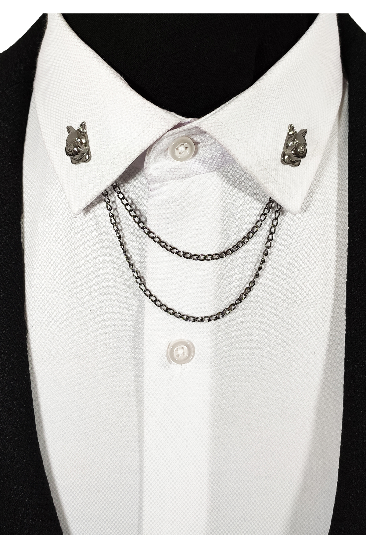  سنجاق سینه/زنجیر یقه فلزی خاکستری نقره‌ای تیره با فیگور سگ (بولداگ فرانسوی)