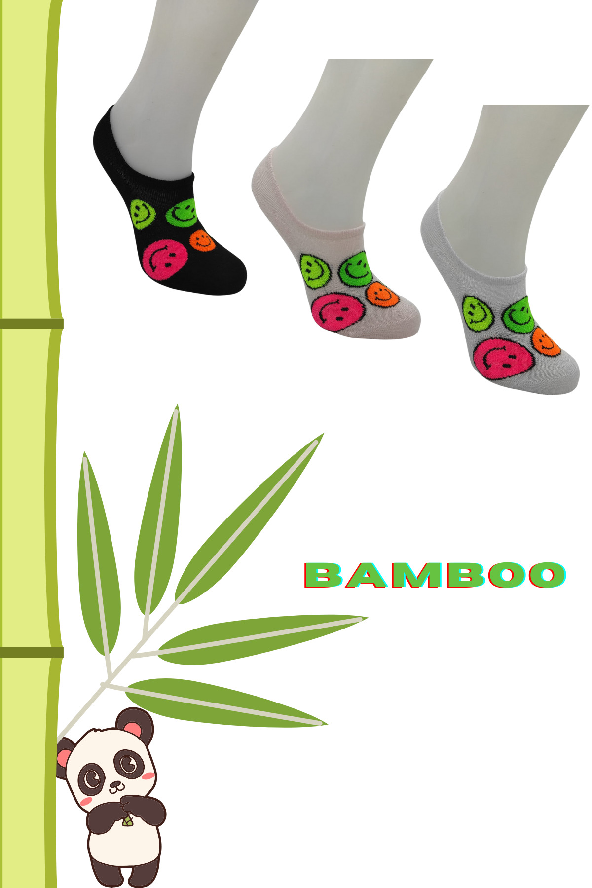 Bambu Kaliteli Görünmez Sneakers Dikişsiz Çocuk Çorap (3 Çift) Desenli Kısa Çorap — görsel 5 · GGX