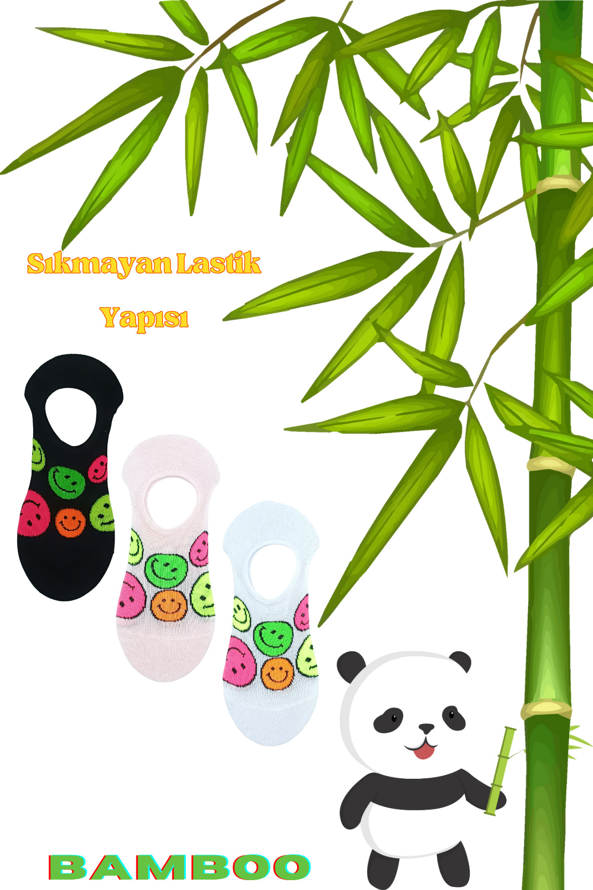 Bambu Kaliteli Görünmez Sneakers Dikişsiz Çocuk Çorap (3 Çift) Desenli Kısa Çorap — görsel 3 · GGX