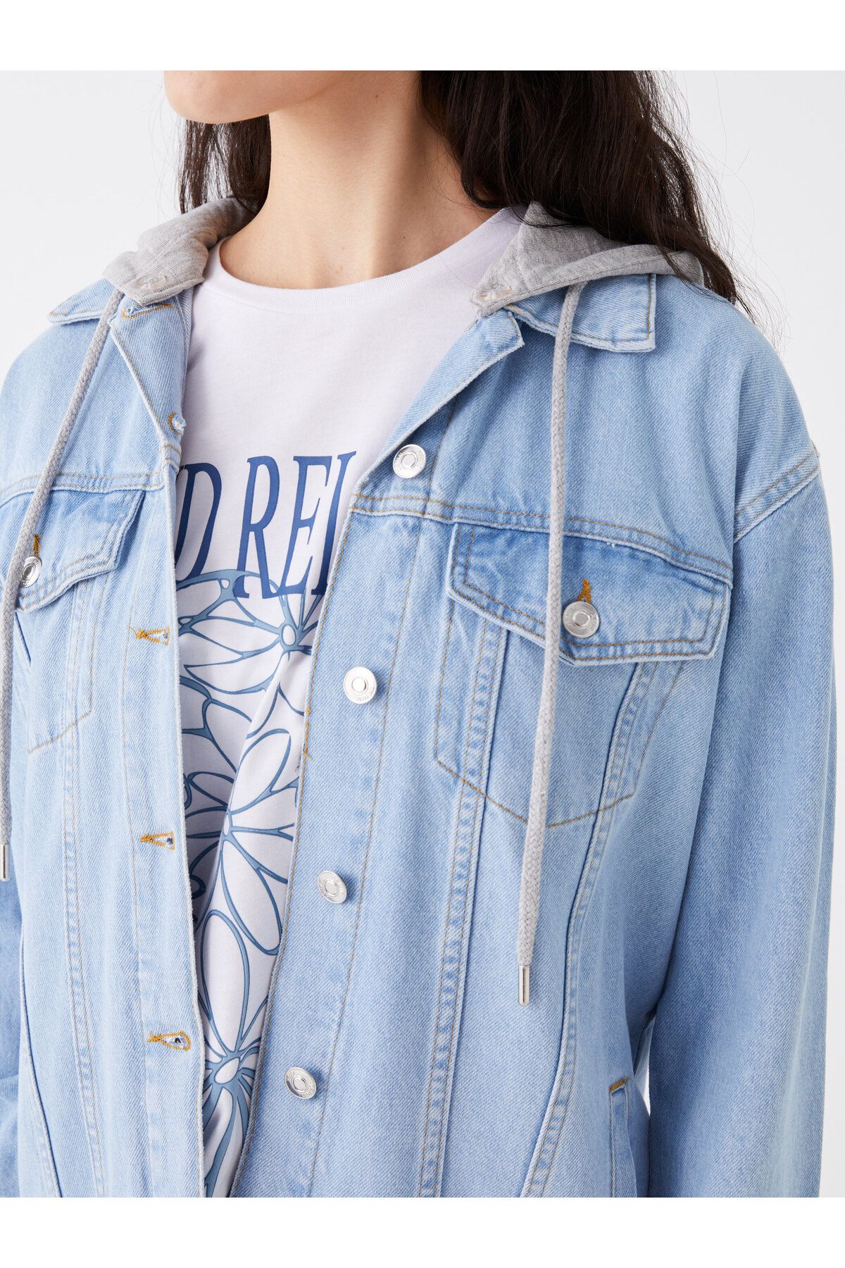 Denim jacket with removable hood hot sale