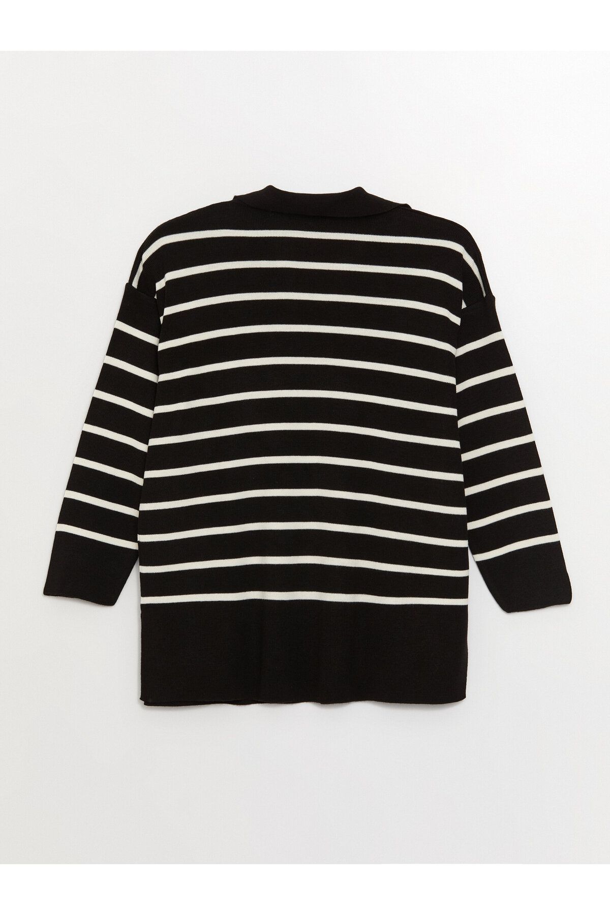LC Waikiki-Gestreifter, langärmliger, übergroßer Damen-Strickpullover mit Polokragen 6