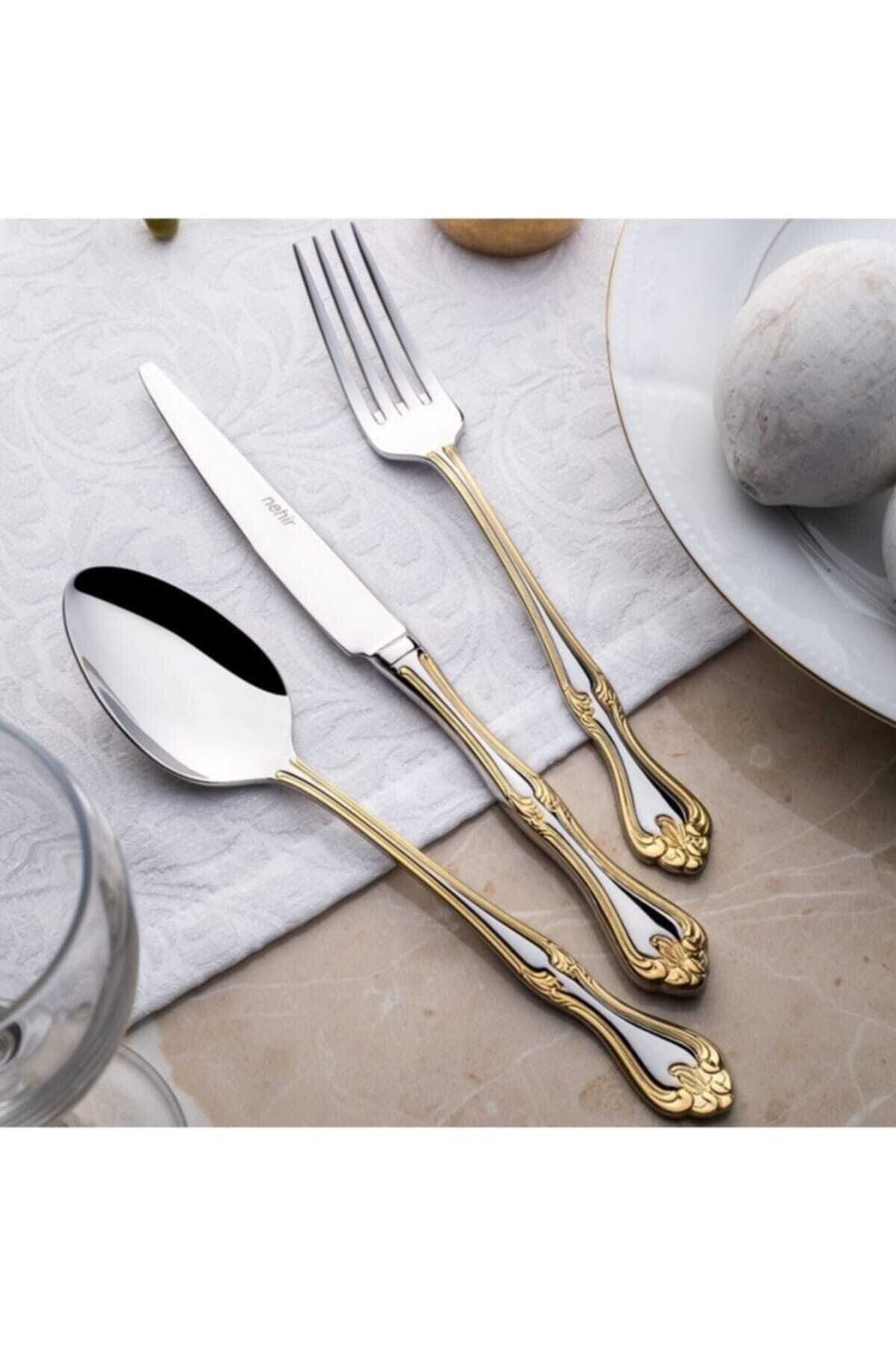 Nehir-LALEZAR GOLD SIMPLE 30 PIECES FORK AND SPOON SET 3