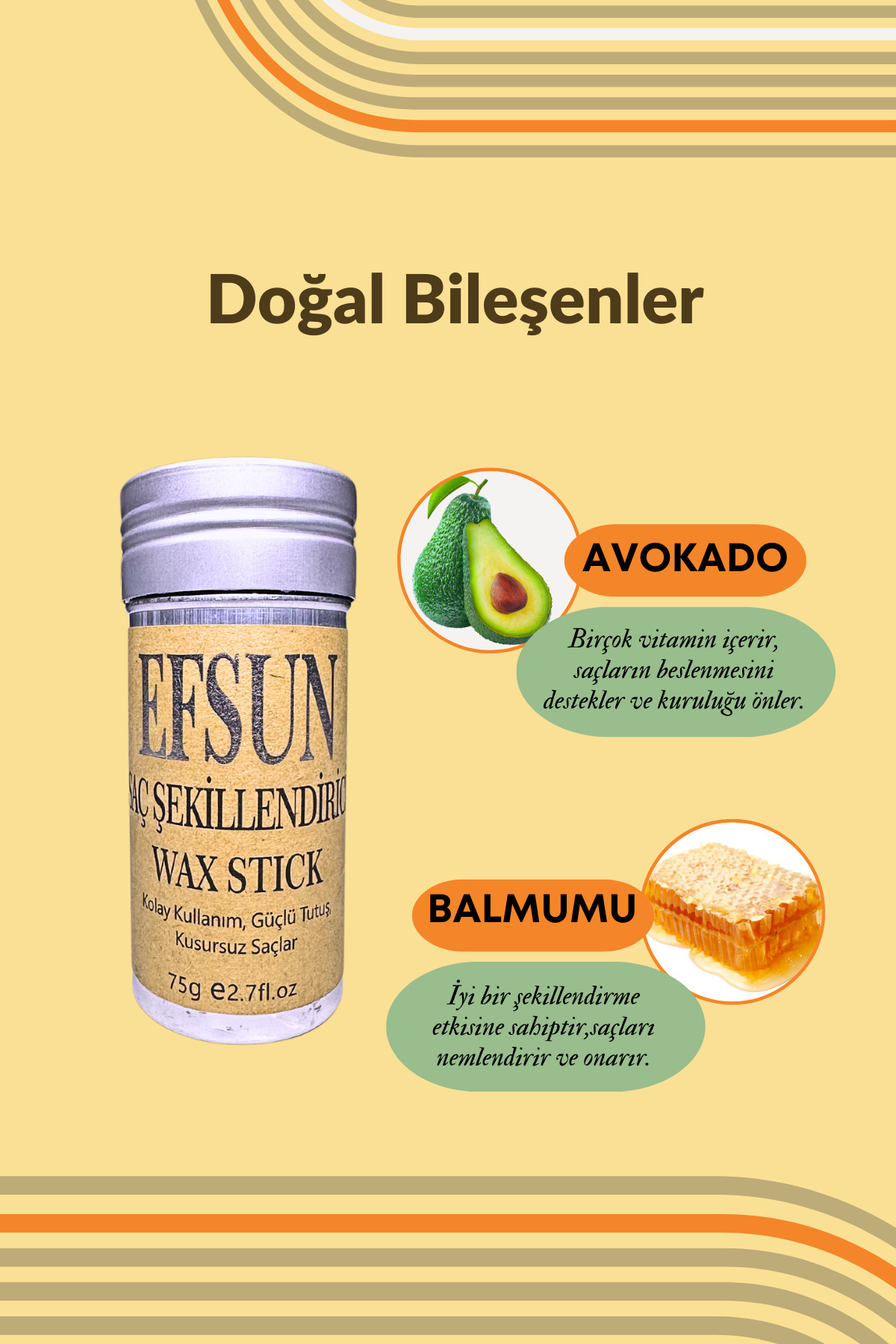 Wax Stick ve 2 Adet Krepe Tarağı — EfsunWaxve2Krepe — تصویر 2 از 4