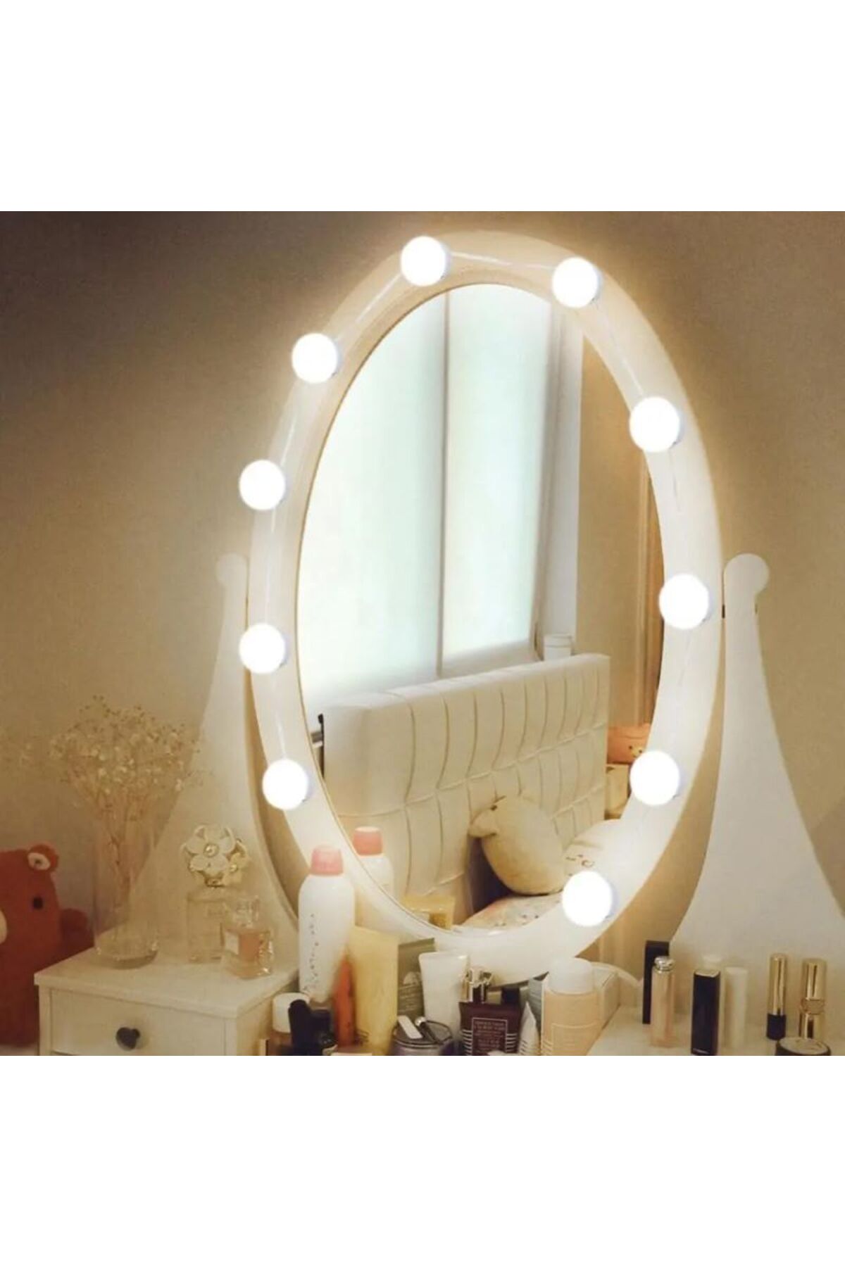 Coverzone 10'lu Set Makyaj Ayna Işığı Banyo Yatak Odası Hollywood Tarz Led Makyaj Lambası 3 Farklı Renk Mirror