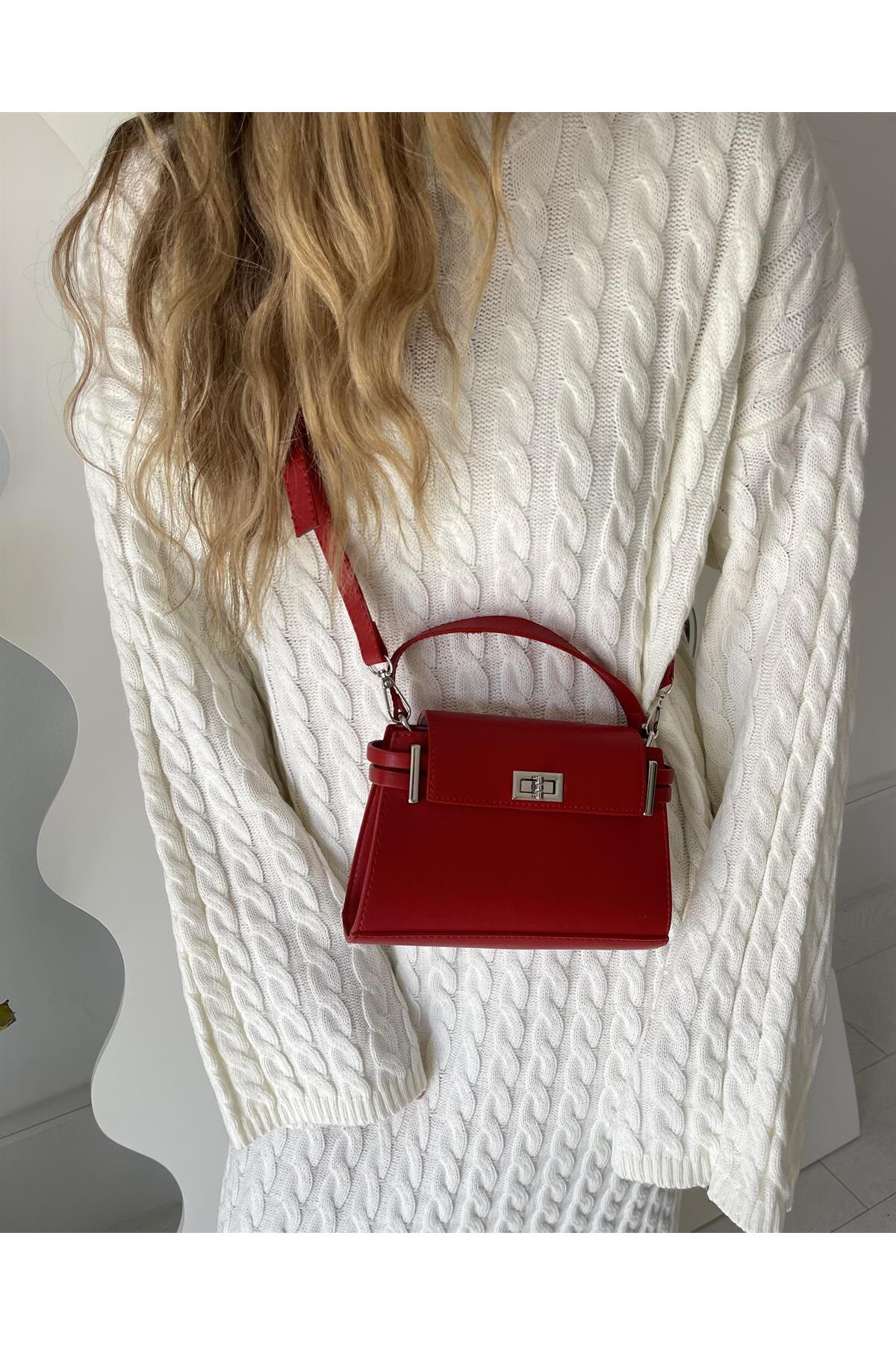 Handle Bag with Lock Cover Red